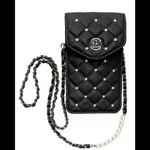 Badgley Mischka Quilted Phone Case Vegan Leather Pearls Crossbody NWT (MSRP $69)
